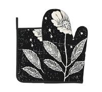 2Pcs Oven Mitts and Pot Holders Fleur Sauvage Blanche 1 Pcs Oven Mitts with 1 Pcs Pot Holders Soft Coton Doublure Kitchen Potholders, pour Cuisson, Micro-Ondes, Cuisiner