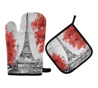 2Pcs Oven Mitts and Pot Holders Tour Eiffel Paris Arbres Rouges Oven Gloves Soft Résistant À La Chaleur Kitchen Potholders, pour Patisserie, Griller, Cuisson