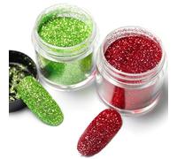 2Pcs Paillettes vertes et rouges en vrac pour ongles Poudre réfléchissante Sugar Dip Poudre scintillante ultra fine Fournitures pour l'art des ongles de Noël Poudre Pigmentaire Acrylique Décorations