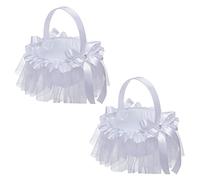 2pcs Panier de Fleur Mariage, Panier de Fille de Fleur Paniers à Fleurs en Satin avec Nœud Papillon, Élégant Panier à Fleurs de Mariage Blanc Panier de Fleurs Pétales Confetis pour Mariage