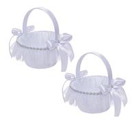 2pcs Panier de Fleur Mariage, Panier de Fille de Fleur Paniers à Fleurs en Satin avec Nœud Papillon, Élégant Panier à Fleurs de Mariage Blanc Panier de Fleurs Pétales Confetis pour Mariage