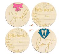 2pcs Panneau d'Annonce de Bébé en Bois, 15cm Double Face Panneau de Révélation du Sexe du Nouveau Bébé Plaque de Nouveau-Né Bonjour le Monde pour Nouveaux Parents Crèche (Cravate, Noud)