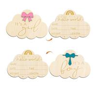 2pcs Panneaux d'Annonce de Bébé en Bois, Double Face Panneau de Révélation du Sexe du Nouveau-Né Bonjour le Monde Plaque de Nouveau Bébé pour Hôpital Nouveaux Parents Crèche (Nuage)