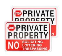 2pcs Panneaux de Propriété Privée d'Interdiction de Sollicitation, 25,6x17,9cm Plaque Propriété Privée Private Property Sign pour Alerte d'Allée Intérieure Extérieure Maison Entreprise