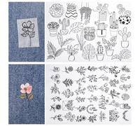 2pcs Papier à Broder Stick and Stitch, A4 Stabilisateur Soluble Dans l'Eau pour Broderie Lavable Water Soluble Stabilizer Fleurs Pré-Imprimées pour Les Amateurs de Couture à la Main