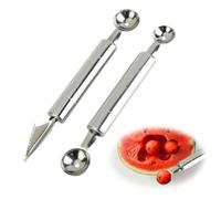 2PCS Paquet de Cuillère À Boule de Melon，À Fruits Double Face, 20 cm Cuillère Parisienne de Melon 2 en 1, Cuillere Parisienne en Acier Inoxydable avec Couteau à Fruits, Ustensile Cuisine Pratique
