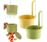 2Pcs Passoire d'évier à Suspendre - Bouton Pression - pour évier de Cuisine - Filtre Amovible - Pression pour Suspendre sans salir Les Mains, pour Laver/Organiser dans la Cuisine(Vert + Jaune)