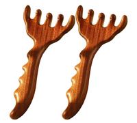2pcs peigne de massage en bois à 5 grilles Gua Sha Masseur et outil de relaxation des pieds avec un peigne massage méridien naturel à large dents pour la tête/cou/dos/jambe