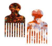 2pcs Peigne Dents Larges pour Cheveux Bouclés, Peigne Lissant et Releveur 12cm Outil Coiffage pour Hommes Femmes Cheveux Épais Longs Réduction Nœuds et Volume (Jaune Bleu, Bleu Marron)
