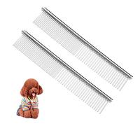 2Pcs Peigne pour Animaux,Peigne pour Chien Chat en Acier Inoxydable,Peigne d’Animaux de Compagnie à Dents Rondes,Convient à Toutes Sortes d'animaux de Compagnie Peigne de Toilettage (19 * 3.3cm)