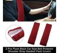 2Pcs Peluche Voiture Siège Ceinture Protecteur Coussinet Doux Housse Vin Rouge