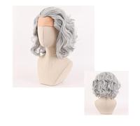 2Pcs Perruque SynthéTique Grises Bouclées Pour Hommes Perruques Short Hair Postiche Moelleuse Pour Halloween Film Anime Cosplay Carnaval avec Barbe Gris et Blanc Bonnet de Perruque