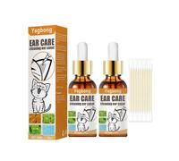 2pcs Pet Ear Cleaner Dog Cat, Remove Mites,Itching,Wax,Odours, 100% Natural 50mL+10pcs Cotton swab