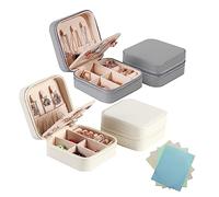 2pcs petites boîtes à bijoux pour femmes avec 4pcs chiffons de nettoyage de bijoux organisateur de bijoux portable boîte à bijoux avec miroir simple organisateur de bijoux anneau porte-collier