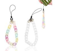 2pcs Phone Charm With Keyring, Handmade Phone Chain Bracelet With Acrylic Stones Anti Lost Mobile Phone Lanyard For Key Ring