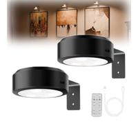 2PCS Picture Lights for Wall, Applique Murale LED pour Tableau, Lampe Tableau sans Fil Rechargeable, Spot LED sans Fil, Eclairage Tableau Led Pile Avec Télécommande et 3 temps de couleur (Noir)