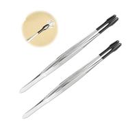 2pcs Pince à Épiler avec Embouts en Caoutchouc, Pince à Épiler Droite Antidérapante à Pointe Plate Pince à Épiler Plate Outils pour la Fabrication de Perles de Timbres de Pièces de Monnaie