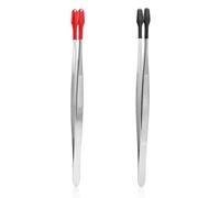 2pcs Pincette à Embout en Caoutchouc, Pince à Épiler en Caoutchouc en Acier Inoxydable Pince à Épiler de Pierres Précieuses pour l'Artisanat de Perles et la Fabrication de Bijoux (Rouge, Noir)