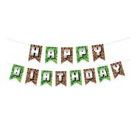 2pcs Pixel Bannières Joyeux Anniversaire, Pré-Assemblées Bannières de Jeux Vidéo Créatif Accessoires Fête à Thème Pixel pour Décorations Maison Mur Porte Fenêtre