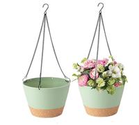 2pcs Planteur Suspendu, Pots de Fleurs Suspendus de 10 Pouces avec Trou de Drainage, Plateau Amovible et Crochets, casseroles en Plastique en Plastique pour Patio, Porche, Balcon, Vert