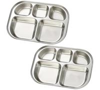 2pcs Plaques pour enfants en acier inoxydable, plaque de commande de portion divisée non toxique, plateau en acier inoxydable à 5 sections, plats camping empilables pour la maison, l'école, les as