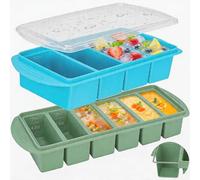 2Pcs Plateau de Congélation en Silicone avec Couvercle, Moule à glaçons Carré, 6+4 Compartiments Récipient à Soupe, Bac a Glacon Soupe pour Sauces, Souper Cube Silicone Moule de Congélation