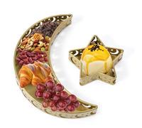 2pcs Plateau du Ramadan, Plateau de Service du en Forme de Lune et d'Étoile Plateau Alimentaire en Fer pour l'Aïd Moubarak Assiettes de Service pour Décoration de Table Musulmane Islamique