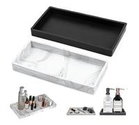 2pcs Plateau Salle De Bain, Petit Plateau Rectangulaire,Decoration Maison Plateau Bijoux Silicone pour Chambre, Salle De Bain, Salon,(Marbre+Noir)(20x10cm)
