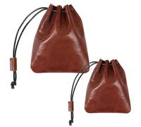 2Pcs Pochette à Corde en Cuir, Marron, Cuir de Vache Vintage Sacs de Rangement Organisateur Bourse à Pièces Médiévale pour Écouteur (2 Tailles)
