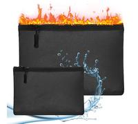 2Pcs Pochette à Documents Ignifuge Set, 34.7x25cm Portefeuille Ignifuge de Fichiers, 20.3x14.2cm Sac à Monnaie Anti Feu avec Fermeture Éclair pour Objets de Valeur Bijoux Passeport