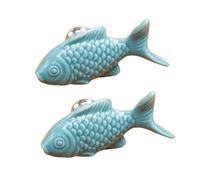 2pcs Poignet de Placard Design en forme de petit poisson Poignées D'armoire en porcelaine Boutons Porte pour Enfants Joli manche en céramique Tirage pour Tiroir,Armoires (Blue)