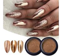 2Pcs Pomme d'Or poudre chrome ongle Effet miroir métallique marron Poudre de paillettes pour ongles acryliques pour vernis gel Poudre de pigment glacé d'hiver Décorations pour l'art de la manucure