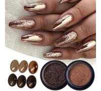 2Pcs Pomme Or Marron poudre chrome ongle Café Noir Métallique Effet Miroir Paillettes pour ongles en gel pour vernis acrylique Poudre de décoration pour ongles en acrylique