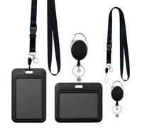 2PCS Porte Badge Rétractable avec Tour de Cou, Noir Porte Carte Professionnelle Enrouleur Badge, Horizontal ou vertical Card Holder avec 60 cm pour Bureau Hôpital Ecole et Conférence