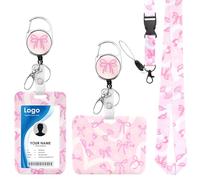 2PCS Porte Badge Tour de Cou Motif Nœud Papillon et Cœur, Porte Carte Vertical et Horizontal avec Enrouleur Rétractable,Lanière Détachable pour Infirmier, Enseignant,Étudiant (Bowknot & Heart)