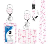 2PCS Porte Badge Tour de Cou Motif Nœud Papillon et Cœur, Porte Carte Vertical et Horizontal avec Enrouleur Rétractable,Lanière Détachable pour Infirmier, Enseignant,Étudiant (Bowknot)