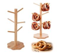 2Pcs Porte Bretzel Bambou Naturel avec 6 Bras & Base Épaissie, Porte Tasses Supports Bretzels Sans Bavures 6 Branches 16x34cm, Support Saucisses Très Décoratif pour Restaurants, Café, Bar, Cuisine