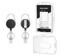 2Pcs Porte-Cartes en PC Plastique Transparent, Porte-Badge Vertical et Horizontal, avec 2Pcs Porte Badge Enrouleur pour Carte de Visite, Carte de Crédit, Nominatif et Carte D'identité