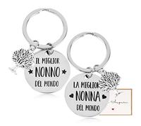 2Pcs Porte Clé Italien 1Pc Carte Vœux Enveloppe en Acier Inoxydable Cadeau Fête Grands Parents Noël Anniversaire pour Grand Père Grande Mère