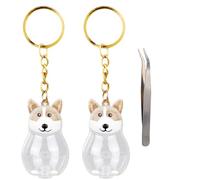 2pcs Porte-Clés de Rangement pour Poils Chien, Porte-Clés en Poils Chien Transparent avec Ramassage Fourrure Portable Souvenir pour Animaux Compagnie Cadeau (Adorable Corgi)