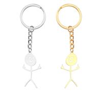 2Pcs Porte-Clés Doigt d'Honneur Pendentif Amitié en Acier Inoxydable, Cadeau de Porte-Clés Stickman de Couleur or et Argent Comique, Porte-Clés avec Langue des Signes pour Hommes Femmes