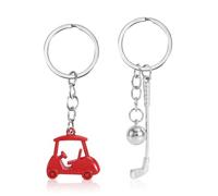 2pcs Porte-clés Golf, Alliage de Zinc Chariot de Golf & Club Porte-clés Brillant Charm Keyring Élégant Accessoires Sac à Thème Sport pour Hommes Femmes (Rouge)