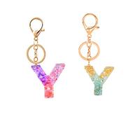 2Pcs Porte-clés, Porte-clés en résine, Porte-clés à lettres avec fleurs, Alphabet A-Z Porte-clés pour les femmes Cadeaux d’anniversaire de fille (Alphabet Y)