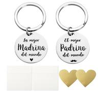 2PCS Porte-clés pour Parrain et Marraine en Espagnol+ 2PCS Enveloppes + 4PCS Autocollant à Gratter Cartes Cœur Parrain Marraine Demande Annonce Naissance Cadeau Surprise