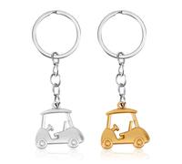 2pcs Porte Clés Voiturette de Golf, Porte Clés de Golf en Alliage de Zinc Porte Clés Voiturette de Golf Scintillant Argent Or Porte Clés Style Golf pour Homme Amateurs de Golf