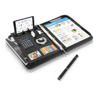 2PCS Porte Document A4, Portfolio A4 avec Support pour Téléphone Portable, étanche Porte Documents en Cuir avec Fermeture éclair Classeur à Anneaux, Porte Document A4 pour Réunion d'affaires, Noir