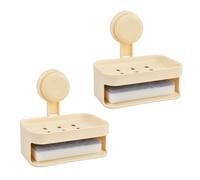2pcs Porte-Savon à Ventouse, Porte Savon Douche sans Perçage, Support Savon Mural Amovible, avec Porte-éponge pour Salle de Bain et Cuisine