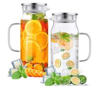 2pcs Pouche à eau en verre, pichet en verre de 1600 ml avec couvercle et bec, capacité à eau transparente pour le thé de bois bois