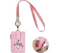 2pcs Pu Titulaire De La Carte De Lanière, 5 Emplacements Pour Cartes Et 1 Poche Zippée, Longueur Totale 57 Cm, Porte Badge Avec Boucle Rétractable