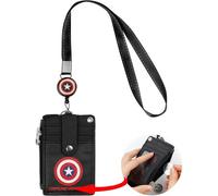 2pcs Pu Titulaire De La Carte De Lanière, 5 Emplacements Pour Cartes Et 1 Poche Zippée, Longueur Totale 57 Cm, Porte Badge Avec Boucle Rétractable, Noir Style Cartoon Mignon
